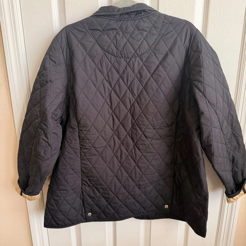 Lands End Black Quilted Barn Jacket Womens 1X 16W-18W Full Zip Tan Lining